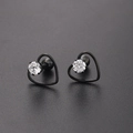 Boucles d'oreilles cœur noir minimalistes avec zircone cubique blanc étincelant - Anneau en Cœur / Noir