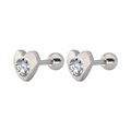 Boucles d'oreilles cœur en acier titane argenté avec des zircons cubiques étincelants - Cœur / Acier