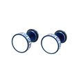 Orecchini a manubrio unisex in acciaio blu e bianco con design a motivo a chiave greca - Manopola filettata / Piccolo / Blu/Bianco