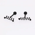 Minimalist black titanium steel spiral twist stud earrings with industrial punk aesthetic - Black Spring Style