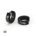 Pair of black stainless steel ear buckles with silver dragon pattern engraving - Dragon Pattern(C2)