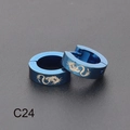 Pendientes de aro azules de acero de titanio con motivos de dragón chino grabados - Patrón de Dragón (C24) / 1 Pieza / Azul