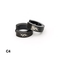Pendientes de aro negros de acero inoxidable con diseño de patrón tribal plateado - Patrón de Llama(C4) / 1 Pieza / Negro