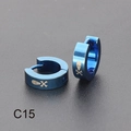 Blue titanium steel hoop earrings with gold skull and crossbones design for men - Skull Pattern (C15)