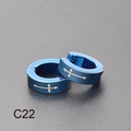 Minimalist blue titanium steel hoop earrings featuring laser-engraved cross arrows - Cross Arrow Style (C22)