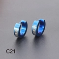 Sleek blue titanium steel hoop earrings featuring silver Greek key fretwork pattern - Greek Key Pattern (C21)