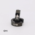 Minimalist black stainless steel hoop earrings with silver skull and crossbones design - Skull Pattern (C11)