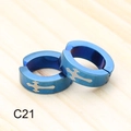 Orecchini a clip punk da uomo in acciaio inossidabile blu con motivi a croce - Stile Croce (C21)