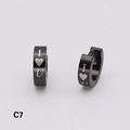 Matte black stainless steel hoop earrings featuring a silver I love U heart pattern engraving - I Love U Design(C7)