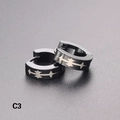 Sleek black stainless steel hoop earrings with laser-etched silver star geometric patterns - Star Pattern(C3)