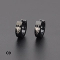 Pair of black stainless steel hoop earrings with silver butterfly patterns and matte finish - Tribal Pattern(C9)
