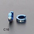 Deep blue stainless steel huggie earrings featuring minimalist I Love You engraving - I Love U Style (C16)