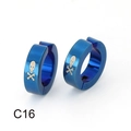 Orecchini a clip punk da uomo in acciaio blu con teschio argentato e ossa incrociate - Stile Teschio (C16)