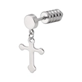 Minimalist silver stainless steel stud earring with a hanging cross pendant charm - Cross (Steel Color)