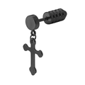 Matte black barbell stud earring with cross pendant in minimalist punk style - Cross (Black)