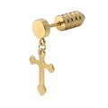 Minimalist gold barbell earring with cross pendant and threaded cylinder back - Cross (Gold)