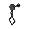Minimalist black stainless steel geometric ear stud with hollow rhombus pendant charm - Rhombus (Black)