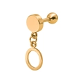 Golden stainless steel barbell earring with geometric round disc and hoop pendant - Circle (Gold)