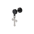 Minimalist barbell earring with silver cross pendant and black matte disks decoration - Cross (Black/Steel Two-tone)