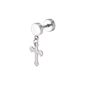 Minimalist silver steel barbell stud earring featuring a small cross pendant - Cross (All Steel)