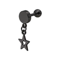 Matte black stainless steel barbell stud earring with hollow pentagram star pendant - Five-Pointed Star (Black)