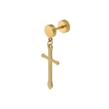 Minimalist golden barbell stud earring with long geometric cross pendant for women - Long Cross (Gold)