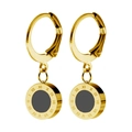 Pendientes de acero de titanio con números romanos y colgantes negros circulares - Estilo De Cierre De Palanca / Dorado (0090)