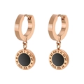 Pendientes largos de acero de titanio oro rosa con números romanos y esmalte - Estilo Pendientes de Aro con Cierre / Oro Rosa (0069)