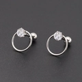 Polished stainless steel hoop earrings with brilliant-cut cubic zirconia and screw-back - Silver Round