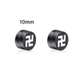 Pendientes magnéticos negros redondos de acero inoxidable de 10 mm con patrón blanco - Patrón de Esvástica (C14)