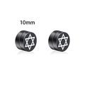 Pendientes magnéticos negros de 10mm con diseño de estrella de David blanca sin agujero - Hexagrama (C12)