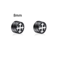 Pendientes magnéticos negros de 8mm de acero inoxidable con diseño de flor de lis blanca - Cruz de Malta (C3)