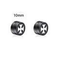 Pendientes magnéticos negros con patrón de cruz blanca y 10mm de diámetro - Cruz de Hierro (C18)