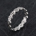 Silver hollow coin ring with traditional Chinese lucky pattern in polished titanium steel - US 7 / Steel