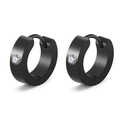 Minimalistische schwarze matte Edelstahl-Ohrringe mit kleinen runden Zirkonia-Steinen - Schwarzer Huggie mit Einzel-Zirkonia (Style-25)