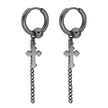 Pendientes punk para hombre en acero de titanio negro con cruz y cadena colgante - Estilo de Cruz Cadena y Cuenta / 1 Pieza / Negro