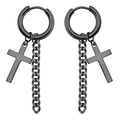 Pendientes de aro negros de acero inoxidable con cruz y cadena estilo punk para hombre - Negro (Cruz/Cadena)
