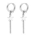 Pendientes de aro plateados con colgante de estrella y borla de cadena larga de acero - Color Acero (Estrella/Cadena/Cuenta)