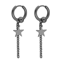 Pendientes colgantes de estrella negra hip hop en acero inoxidable punk para hombres - Negro (Estrella/Cadena/Cuenta)