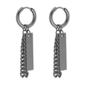 Boucles d'oreilles punk en acier titane pour homme avec chaîne et plaque gris foncé - Noir (Plaque/Double Chaîne)