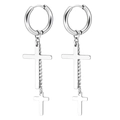 Boucles d'oreilles créoles punk en acier argenté avec double croix et chaîne - Couleur Acier (Double Croix)
