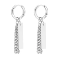 Boucles d'oreilles créoles punk argentées avec plaque rectangulaire et triples chaînes - Couleur Acier (Plaque/Double Chaîne)