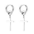 Boucles d'oreilles anneaux punk argentées avec bille métal et pendentifs croix - Couleur Acier (Croix/Perle)