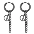 Boucles d'oreilles punk noires avec signe de paix et chaîne cubaine en acier mat - Noir (Paix/Chaîne)