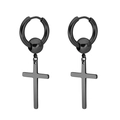 Boucles d'oreilles créoles punk en acier inoxydable noir avec pendentif croix - Noir (Croix/Perle)