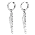 Boucles d'oreilles en acier argenté avec pendentif plume détaillée et chaîne à maillons - Couleur Acier (Feuille/Chaîne)