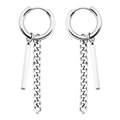 Boucles d'oreilles créoles punk en acier avec pendentifs barre carrée longue et chaîne fine - Couleur Acier (Barre/Chaîne)