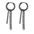 Boucles d'oreilles punk hip-hop en acier titane noir avec pendentif croix et chaîne cubaine - Noir (Barre/Chaîne)