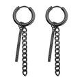 Boucles d'oreilles punk en acier noir avec chaîne et pendentif barre carrée texturée - Noir (Ligne/Chaîne)