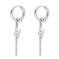 Boucles d'oreilles créoles en acier argenté avec pendentif géométrique et chaînette - Couleur Acier (LH/Chaîne/Perle)